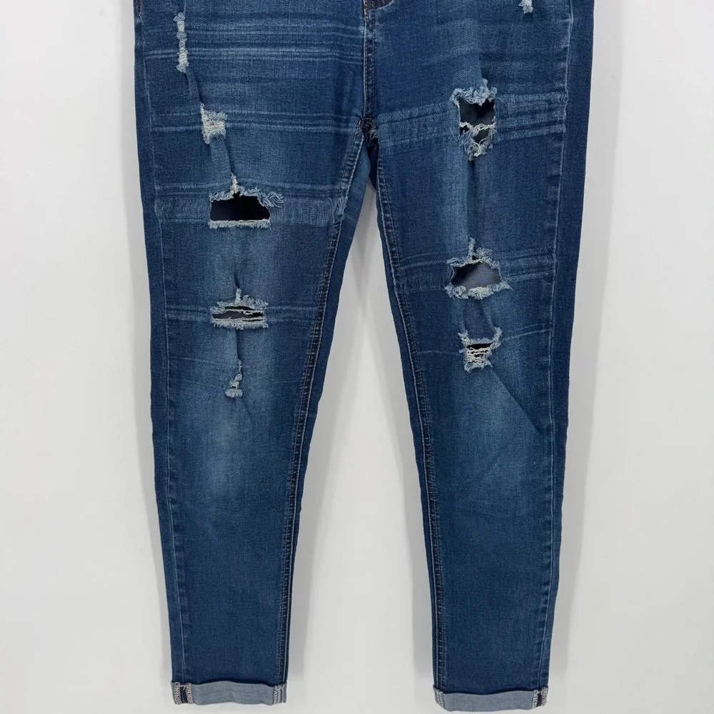 WAX JEAN Women's Dark Wash Distressed Cropped‎ Cuffed  Skinny Jeans Size 9
